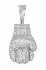 Round And Baguette VVS Moissanite Diamond Fist Pendant