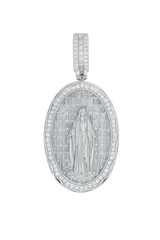 Round And Baguette VVS Moissanite Diamond Virgin Mary Pendant