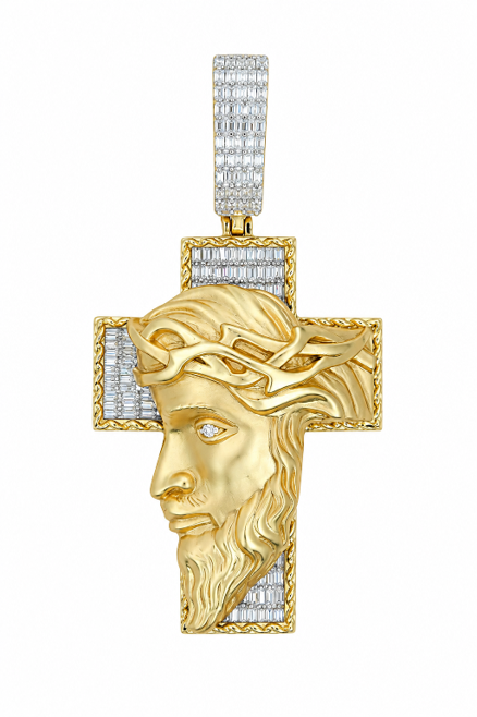 Baguette VVS Moissanite Yellow Cross Jesus Pendant