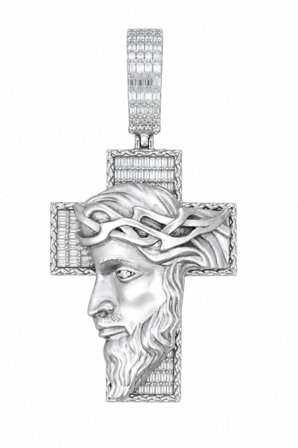 Baguette VVS Moissanite White Cross Jesus Pendant