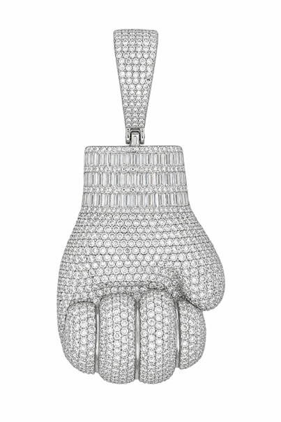 Round And Baguette VVS Moissanite Diamond Fist Pendant
