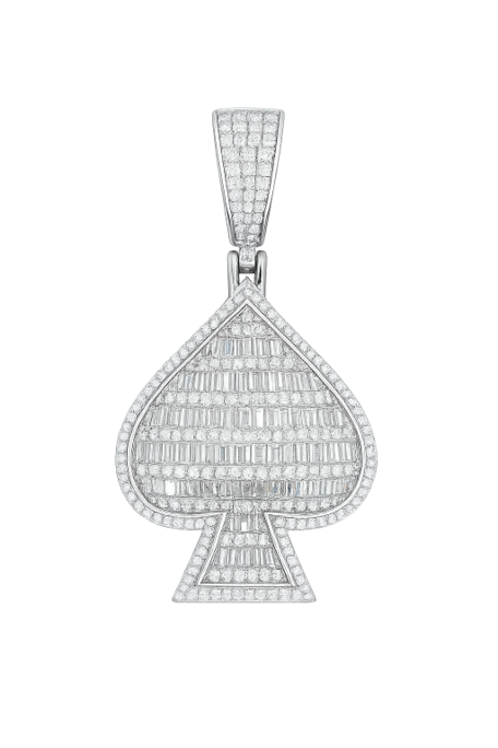 Round And Baguette VVS Moissanite Diamond Spades Pendant