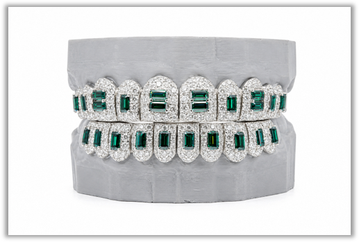 May Birthstone Green Emerald VVS Moissanite Diamond Grillz