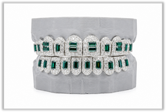 May Birthstone Green Emerald VVS Moissanite Diamond Grillz